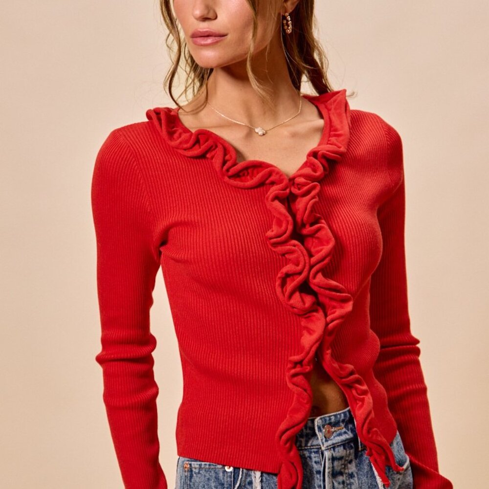 SO ME Cascade Ruffle Ribbed Sweater Cardgian - Picture 6 of 16